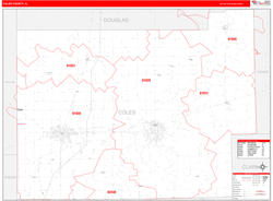 Coles County, IL Wall Map Red Line Style