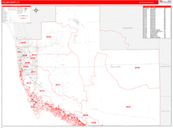Collier County, FL Wall Map Red Line Style