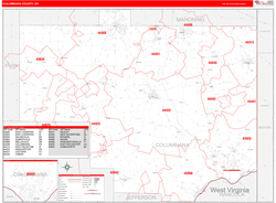 Columbiana County, OH Wall Map Red Line Style