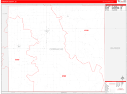 Comanche County, KS Wall Map Red Line Style