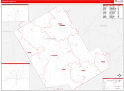 Comanche County, TX Wall Map Red Line Style