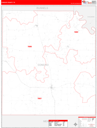 Concho County, TX Wall Map Red Line Style
