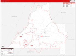 Conecuh County, AL Wall Map Red Line Style