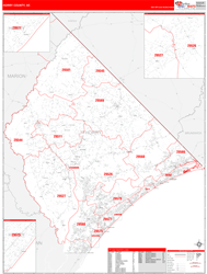 Horry County Wall Map Red Line Style