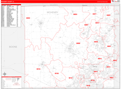 McHenry County, IL Wall Map Red Line Style
