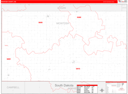 McIntosh County, ND Wall Map Red Line Style