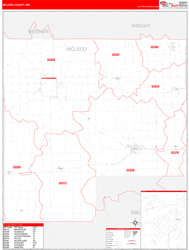 McLeod County, MN Wall Map Red Line Style