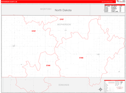 McPherson County, SD Wall Map Red Line Style