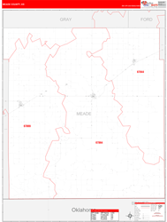 Meade County, KS Wall Map Red Line Style