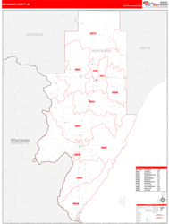 Menominee County, MI Wall Map Red Line Style