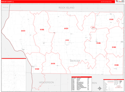 Mercer County, IL Wall Map Red Line Style