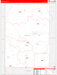 Mercer County, OH Wall Map Red Line Style