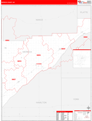Merrick County, NE Wall Map Red Line Style