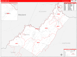 Mineral County, WV Wall Map Red Line Style