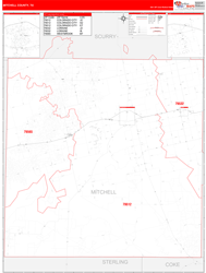 Mitchell County, TX Wall Map Red Line Style