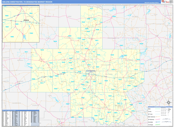 Abilene-Sweetwater DMR, TX Wall Map