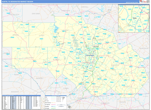 Austin DMR, TX Wall Map