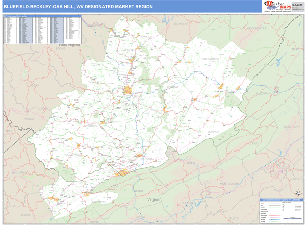 Bluefield-beckley-oak Hill, Wv Dmr Wall Maps Basic Style