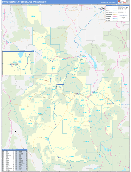 Butte-Bozeman DMR, MT Wall Map