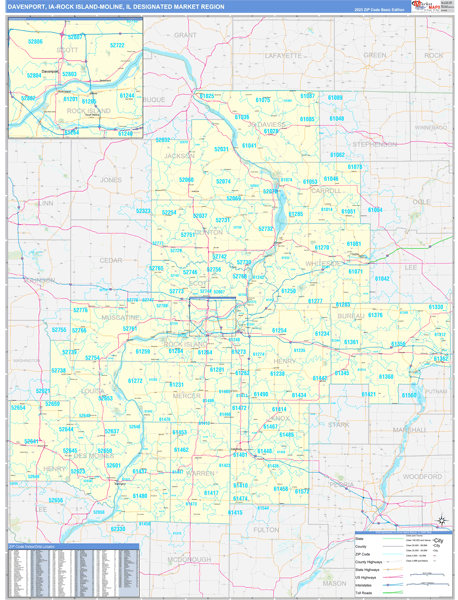 Davenport-Rock Island-Moline DMR, IA Wall Map