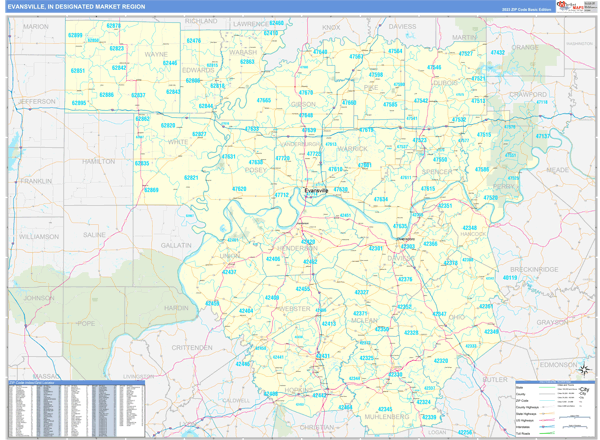 Evansville DMR, IN Wall Map