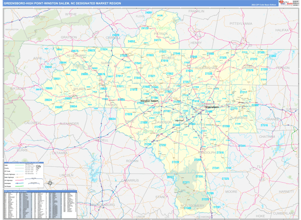 Greensboro-High Point-Winston Salem DMR, NC Wall Map