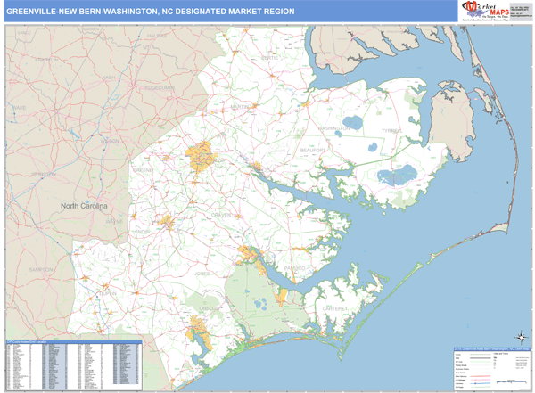 Greenville-New Bern-Washington DMR, NC Wall Map