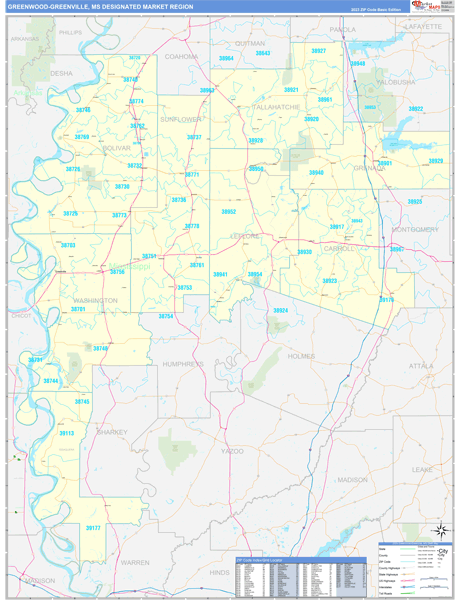 Greenwood-Greenville DMR, MS Wall Map