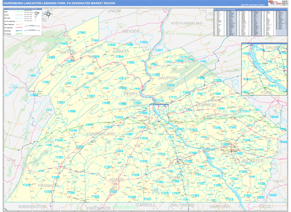 Harrisburg-Lancaster-Lebanon-York DMR, PA Wall Map