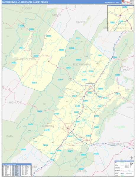 Harrisonburg, VA DMR Wall Maps Basic Style