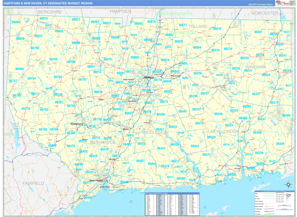 Hartford & New Haven DMR, CT Wall Map
