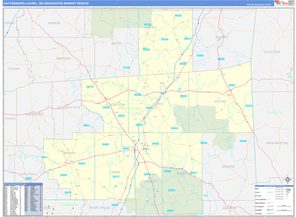 Hattiesburg-Laurel DMR, MS Wall Map