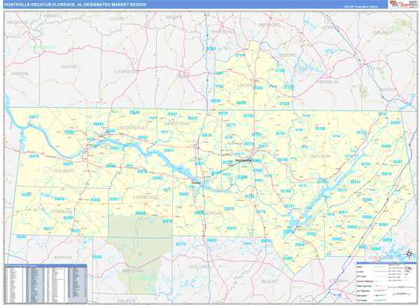 Huntsville-Decatur (Florence) DMR, AL Wall Map