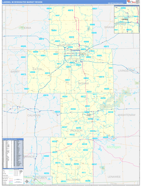 Lansing DMR, MI Wall Map