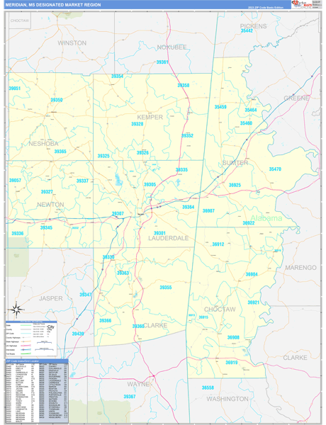 Meridian DMR, MS Wall Map