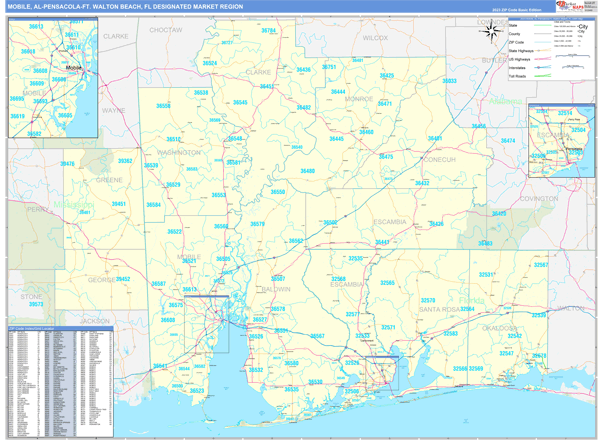 Mobile-Pensacola (Ft. Walton Beach) DMR, AL Wall Map