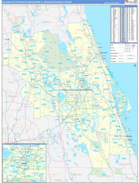 Orlando-Daytona Beach-Melbourne DMR, FL Wall Map