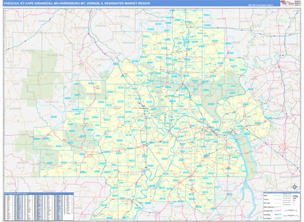 Paducah-Cape Girardeau-Harrisburg-Mt. Vernon DMR, KY Wall Map