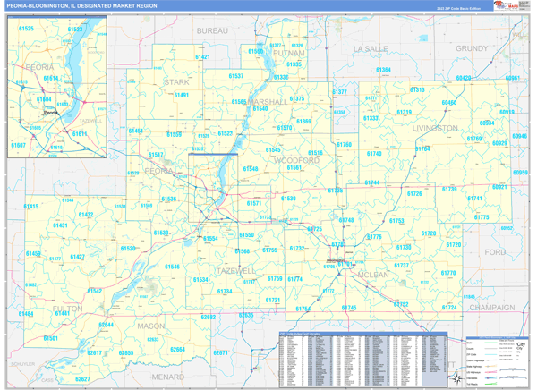 Peoria-Bloomington DMR, IL Wall Map