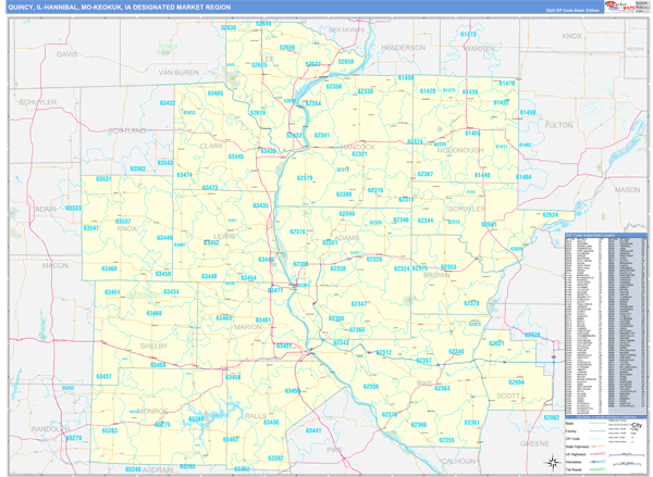 Quincy-Hannibal-Keokuk DMR, IL Wall Map