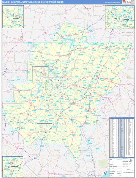 Raleigh-Durham (Fayetteville) DMR, NC Wall Map