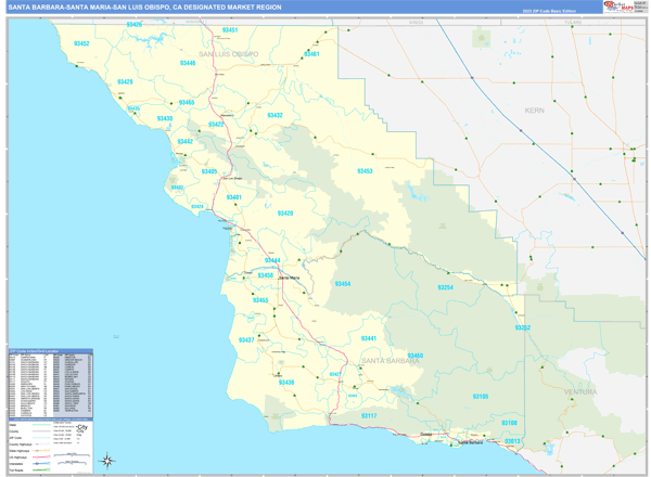 Santa Barbara-Santa Maria-San Luis Obispo DMR, CA Wall Map
