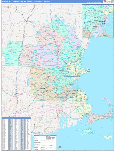 Boston (Manchester), MA DMR Wall Maps Color Cast Style