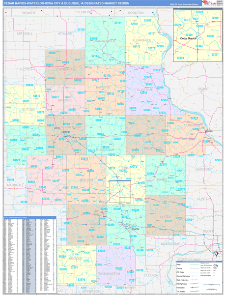 Cedar Rapids-Waterloo-Iowa City & Dubuque DMR, IA Wall Map