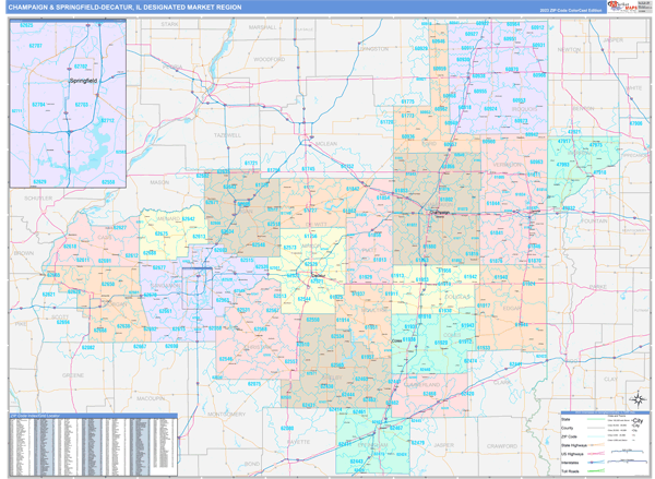 Champaign & Springfield-Decatur DMR, IL Wall Map