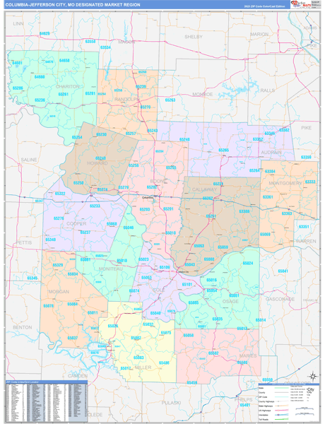 Columbia-Jefferson City DMR, MO Wall Map