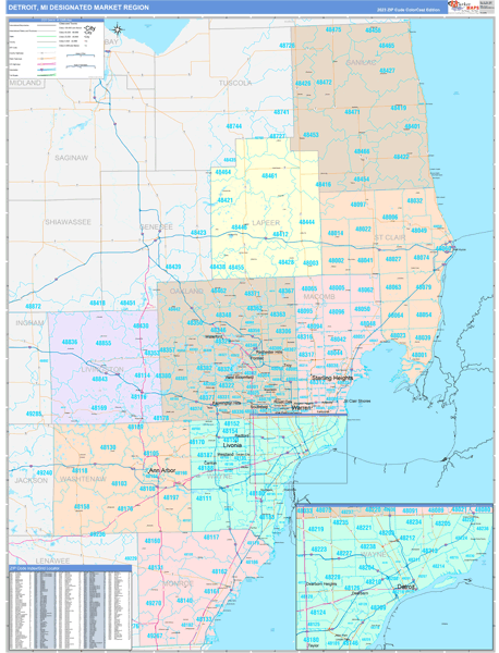 Detroit DMR, MI Wall Map