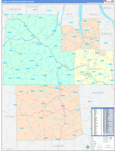 Elmira DMR, NY Wall Map