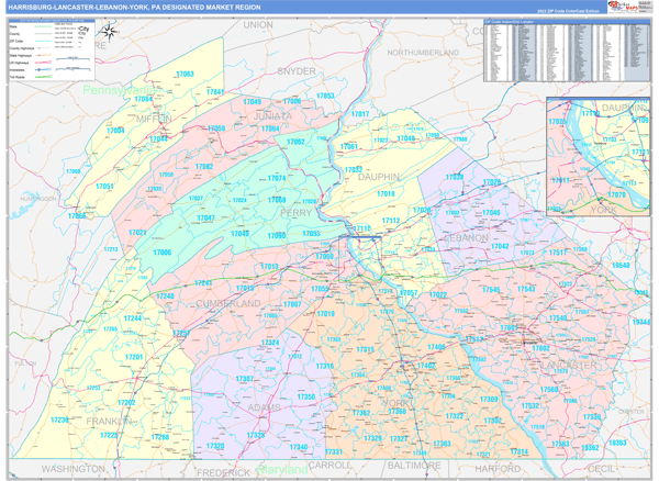 Harrisburg-Lancaster-Lebanon-York DMR, PA Wall Map