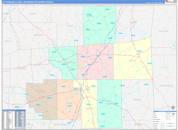 Hattiesburg-Laurel DMR, MS Wall Map